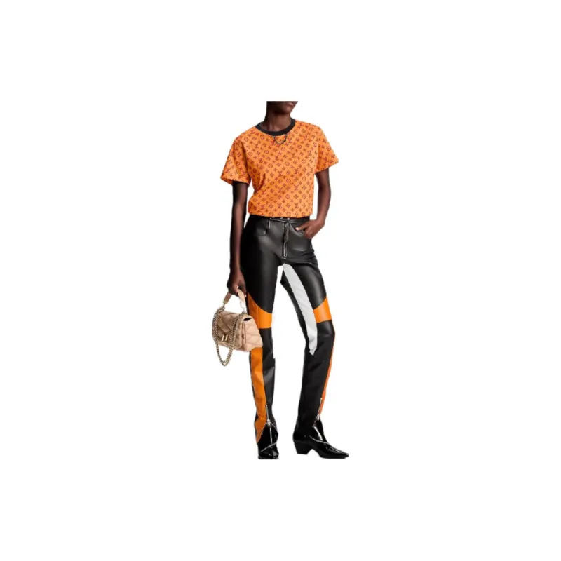 LOUIS VUITTON Logo Embossed Crew Neck Straight Fit Short Sleeved T Shirt T Shirt Women's Orange-1
