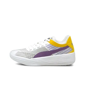 PUMA Clyde All Pro Cushioning, Wear Resistant Low Top Children's Basketball Shoes White Purple Yellow Teenagers