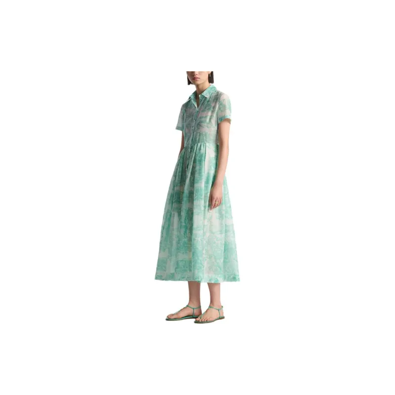 DIOR Short Sleeved Dress Women's Sea Blue-2