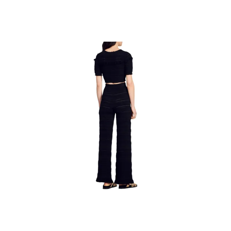 Sandro Ruffled Pointelle-knit Cropped Cardigan-3