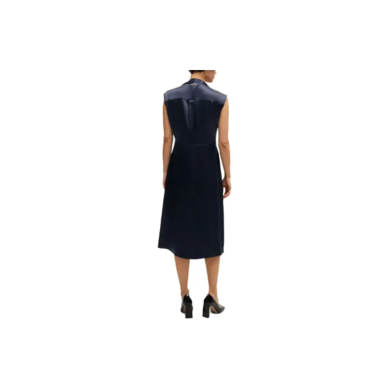 HUGO BOSS Sleeveless Silk Dress With Tie Neckline Sleeveless Dress Women's Dark Blue-3