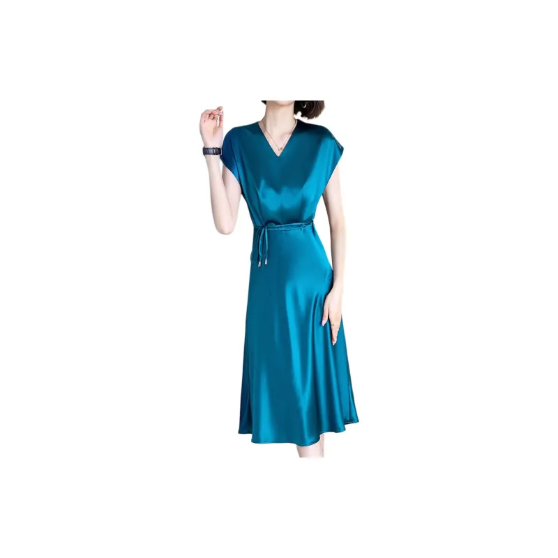 Mapping Short Sleeved Dresses Women's Vintage Blue-1
