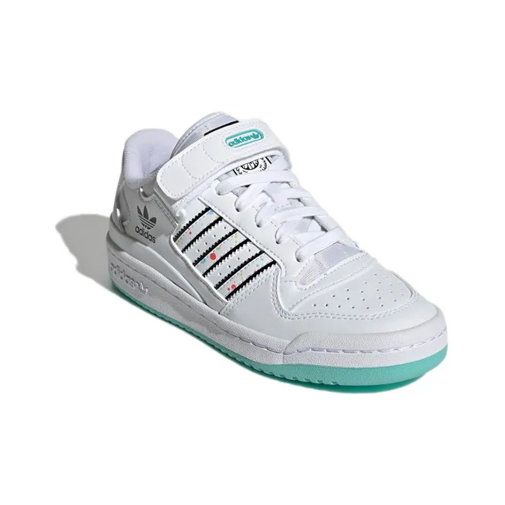 Adidas Originals FORUM Low J Abrasion Resistant Low Top Kids' Skateboarding Shoes White Black Blue Teenagers-2