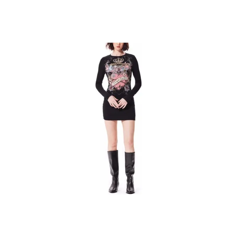 Ed Hardy FW24 Long Sleeved Dresses Women's Black-1