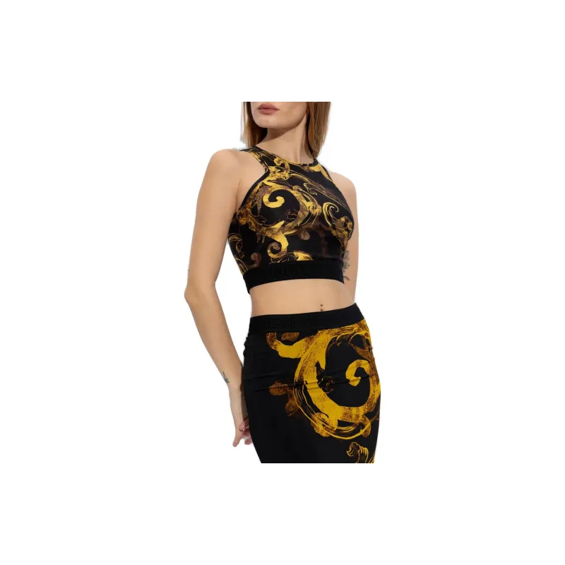 VERSACE JEANS Magazine Printed Sleeveless Cropped Top-2