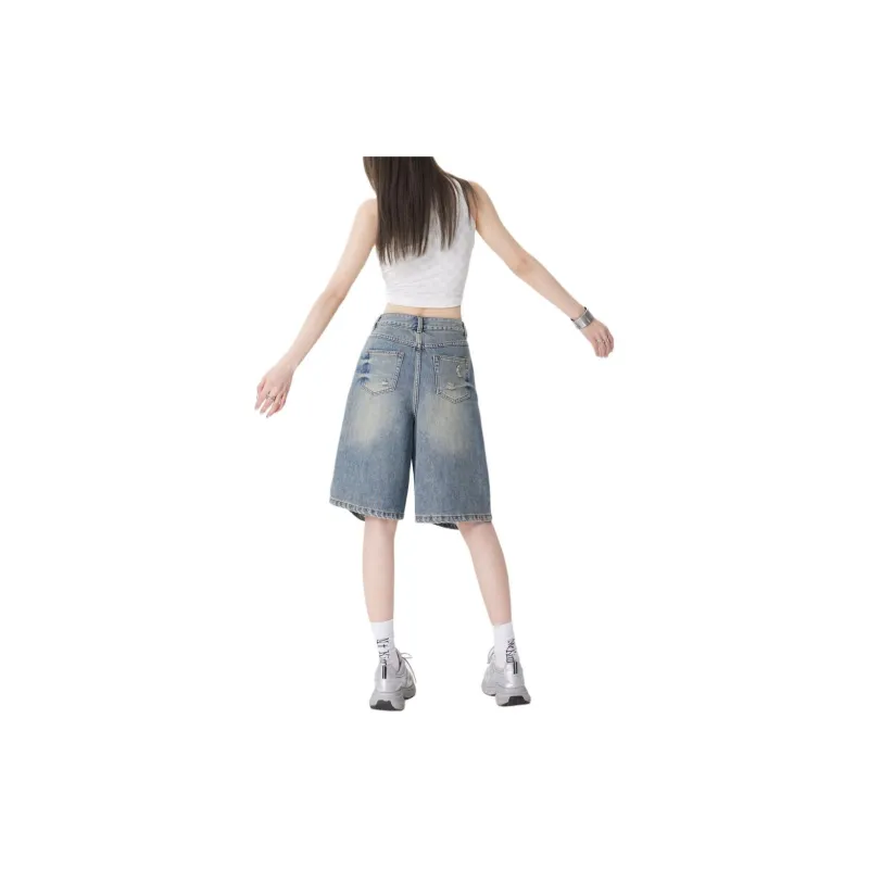 ZNZX Denim Shorts Women's Nostalgic Blue-3