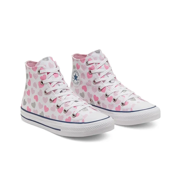 Converse Chuck Taylor All Star Hi High Top Kids Canvas Shoes Pink White Teenagers-2