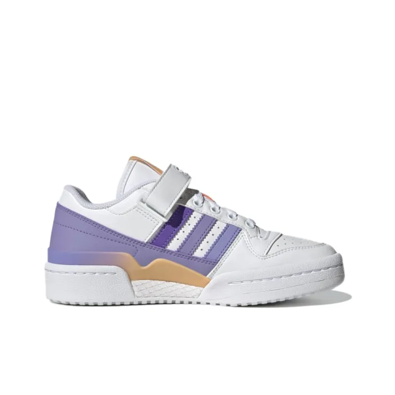 Adidas Originals FORUM Low J Support Abrasion Resistant Low Top Skateboard Shoes White Purple Teenagers-1