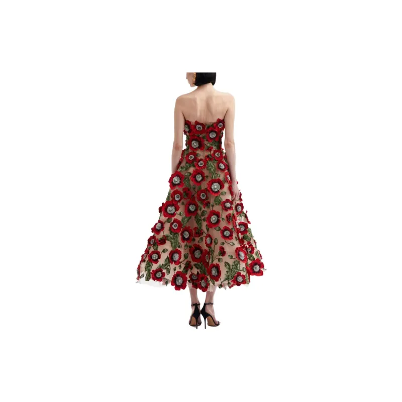 Oscar De La Renta Poppy-embroidered Midi Dress-2