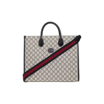 GUCCI Canvas With Leather Tote Bag Shopping Bag Shoulder Bag Crossbody Bag Handbag Medium Size Unisex Blue/Beige