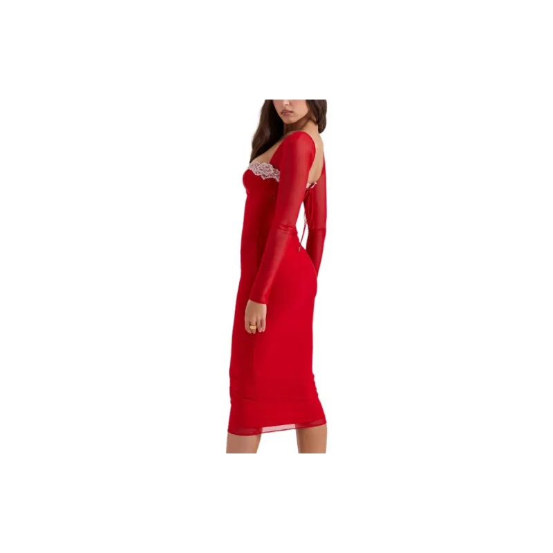 HOUSE OF CB Long Sleeved Dress Women's Red-4