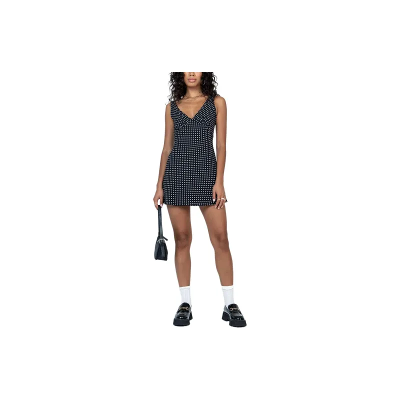 PRINCESS POLLY NELLIE MINI DRESS Sleeveless Dress Women's Black Polka Dot/Black Dot-1