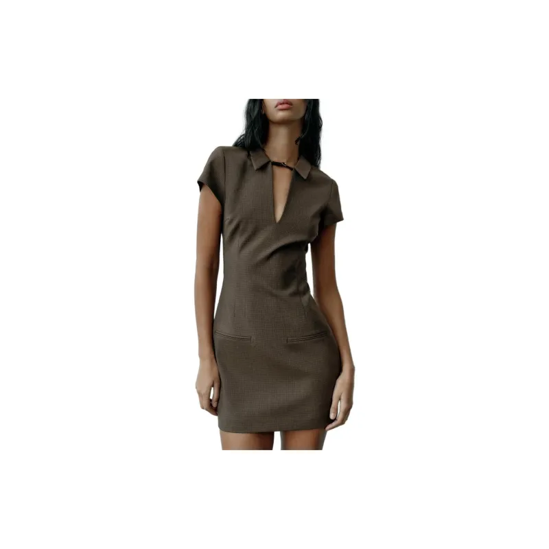 ZARA Short-Sleeved Dresses Women's Brown-1