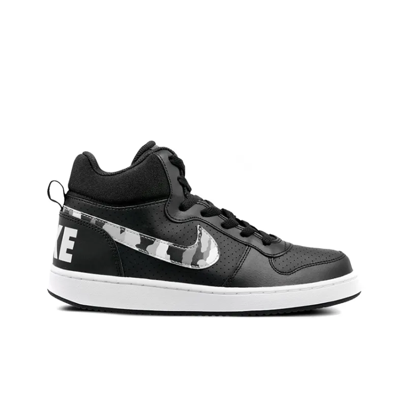 Nike Court Borough Mid Anti-Slip Wear-Resistant Mid-Top Kids' Skateboarding Shoes Black White Teenagers-1