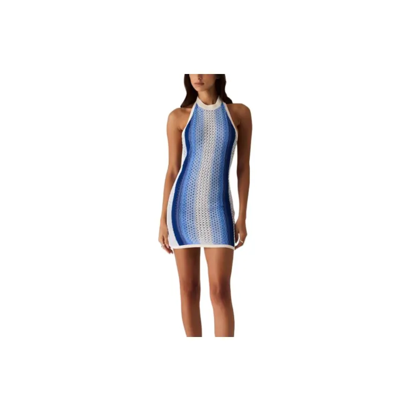 KITH Women's 2024 Summer Collection SS24 Crochet Knit Anya Mini Dress Sleeveless Dress Women's Blue-2