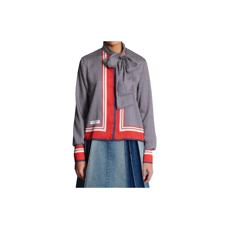 BALMAIN Pussy bow Monogram printed Shirt-4