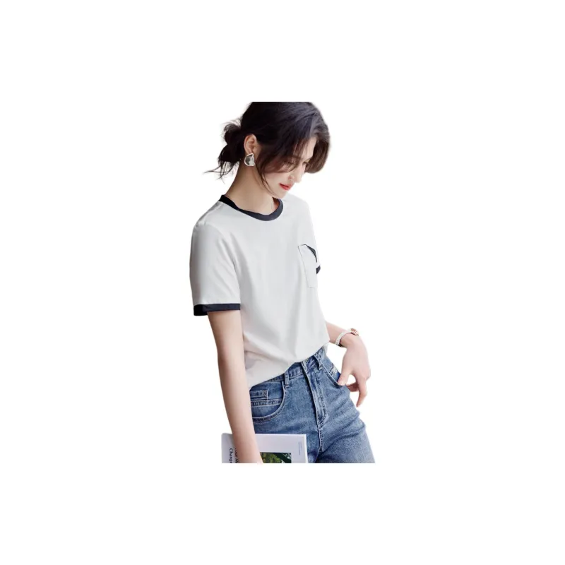 XWI T Shirt Women's White & Navy Blue-1