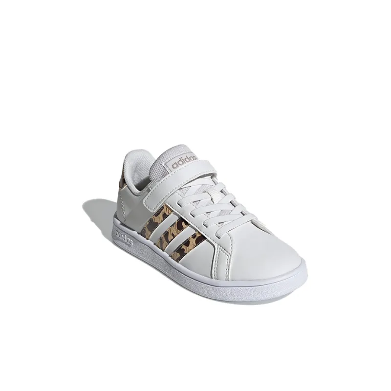 Adidas Neo GRAND COURT Breathable Low Top Kids' Skateboarding Shoes White Leopard Print Children Aged 3 7 Years Old-2