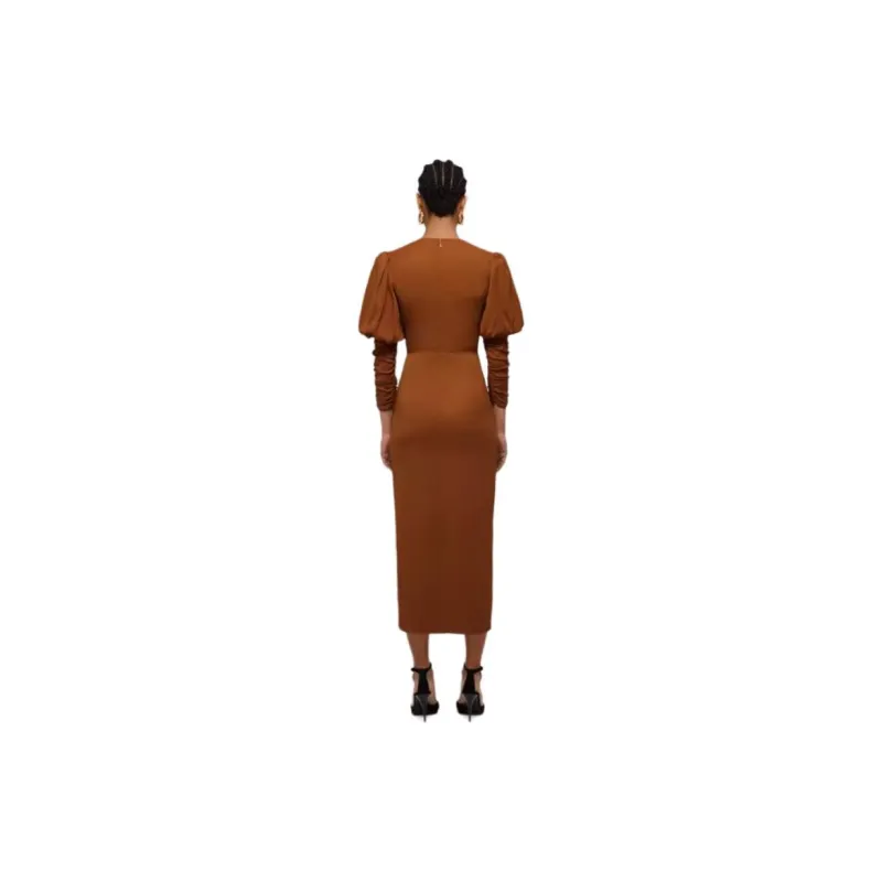 Self portrait Long Sleeved Dress Women's Caramel Coffee-1