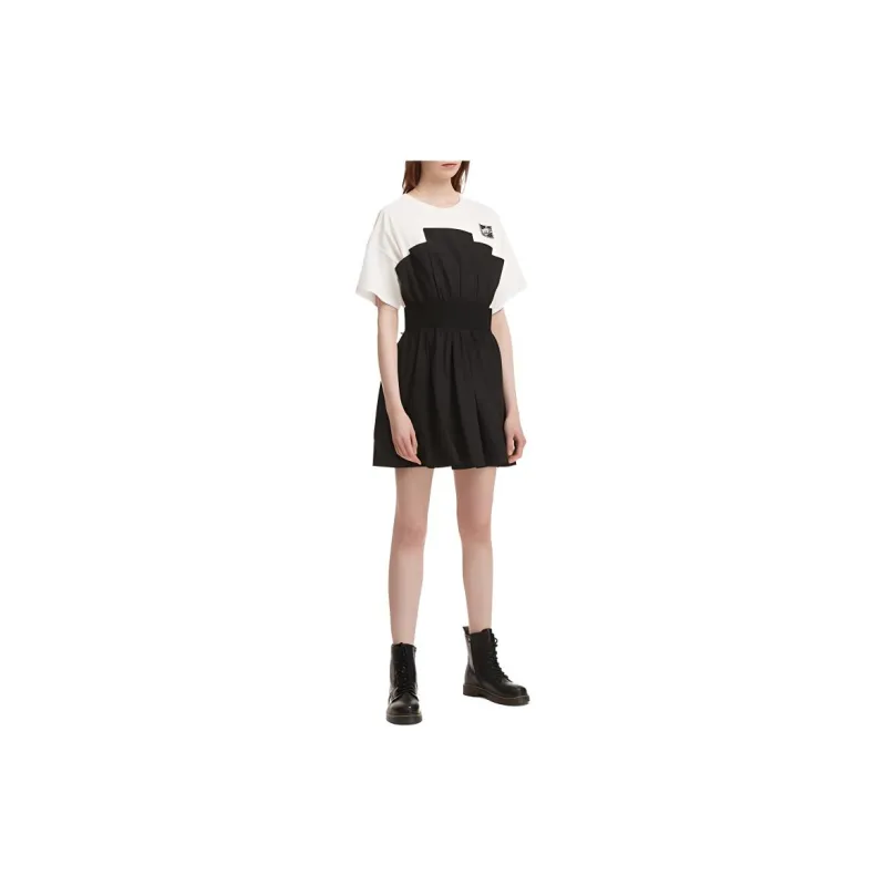 Mini Cream Short-Sleeved Dresses Women's Black-2