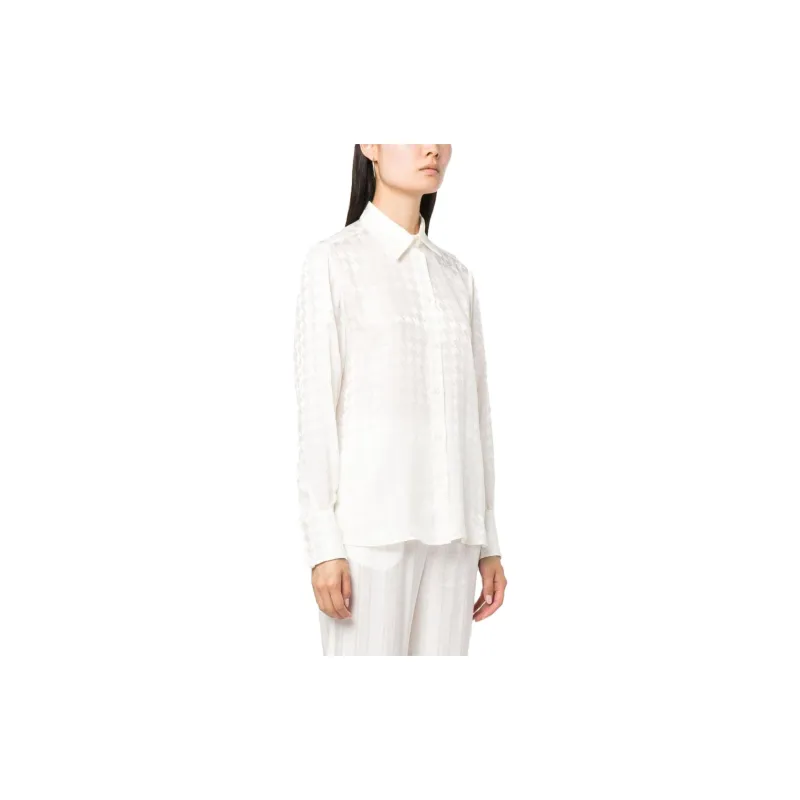 MSGM Houndstooth Patterned Curved Hem Satin Shirt-1