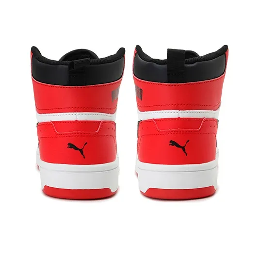 PUMA REBOUND Series Joy Cushioned Slip Resistant Abrasion Resistant High Top Basketball Shoes Black White Red Teenagers-4