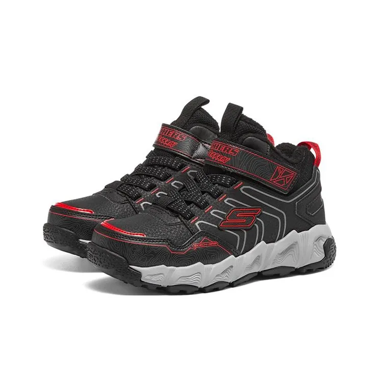 Skechers Velocitrek Slip Resistant Cushioning Wear Resistant Warm Low Top Kids Lifestyle Shoes Black Red Teenagers-2