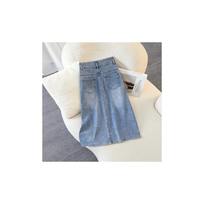 TOUCH Denim Long Skirt Women's Light Blue-3