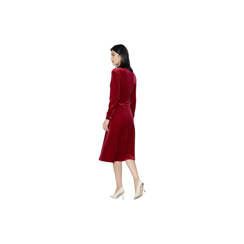 BBLLUUEE Long Sleeved Dress Women's Agate Red-3