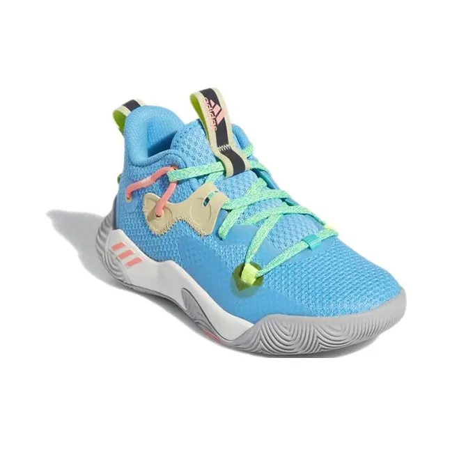 Adidas Harden Stepback 3 Wear-Resistant Mid-Top Children's Basketball Shoes Blue Teenagers-2