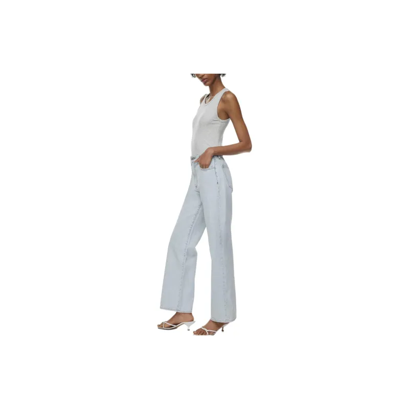 ARITZIA Denim Forum The Farrah Hi-Rise Wide Jean Jeans Women's Bleach Bleu/White Blue-3