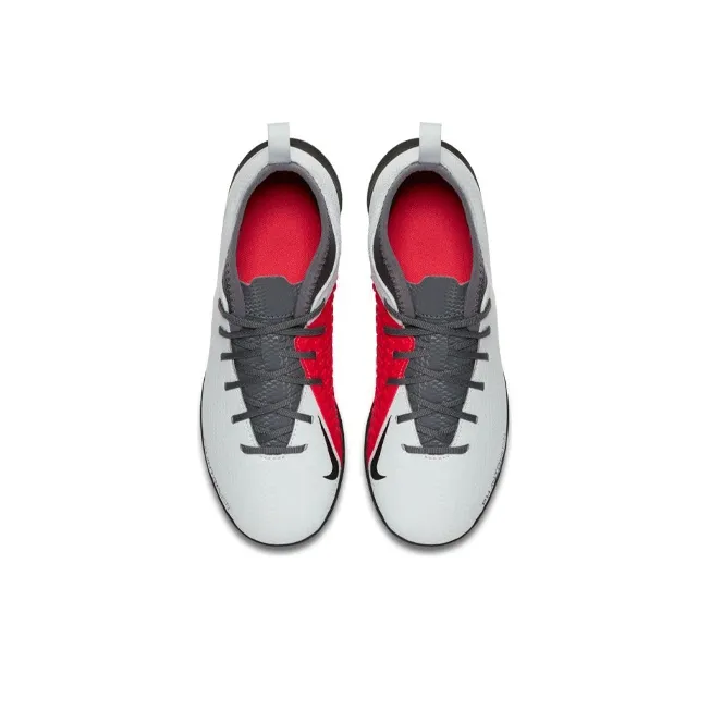 Nike Jr. Phantom Vision Club DF TF Abrasion Resistant Breathable Low Top Kids' Soccer Shoes Gray White Red Kids'-3
