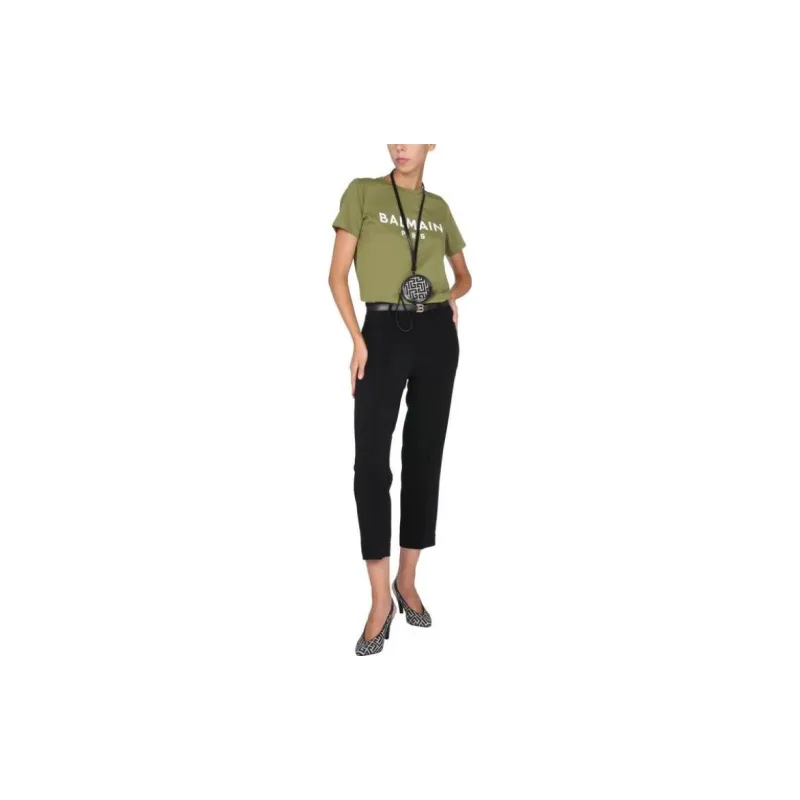BALMAIN Printed T Shirt 'Khaki Fonce/Noir'-2