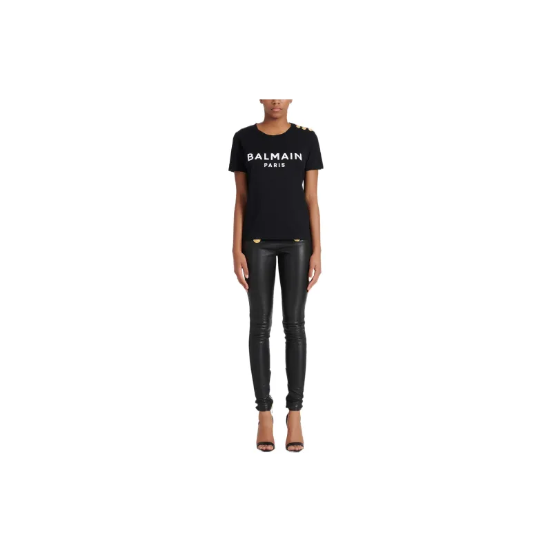 BALMAIN Logo Printed Crewneck T Shirt-1