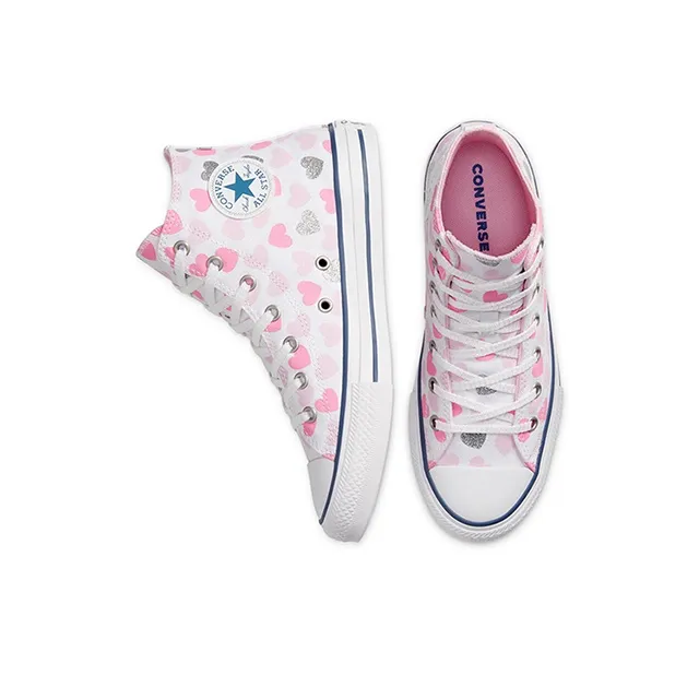 Converse Chuck Taylor All Star Hi High Top Kids Canvas Shoes Pink White Teenagers-3