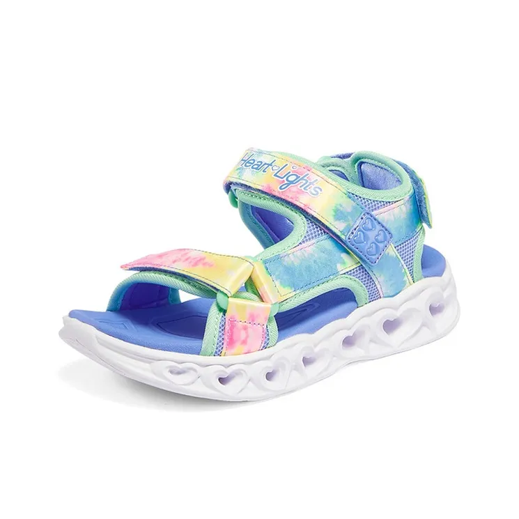 Skechers Heart Lights Sandals Anti Slip Wear Resistant Children's Sandals Blue Multicolor Teenagers-2