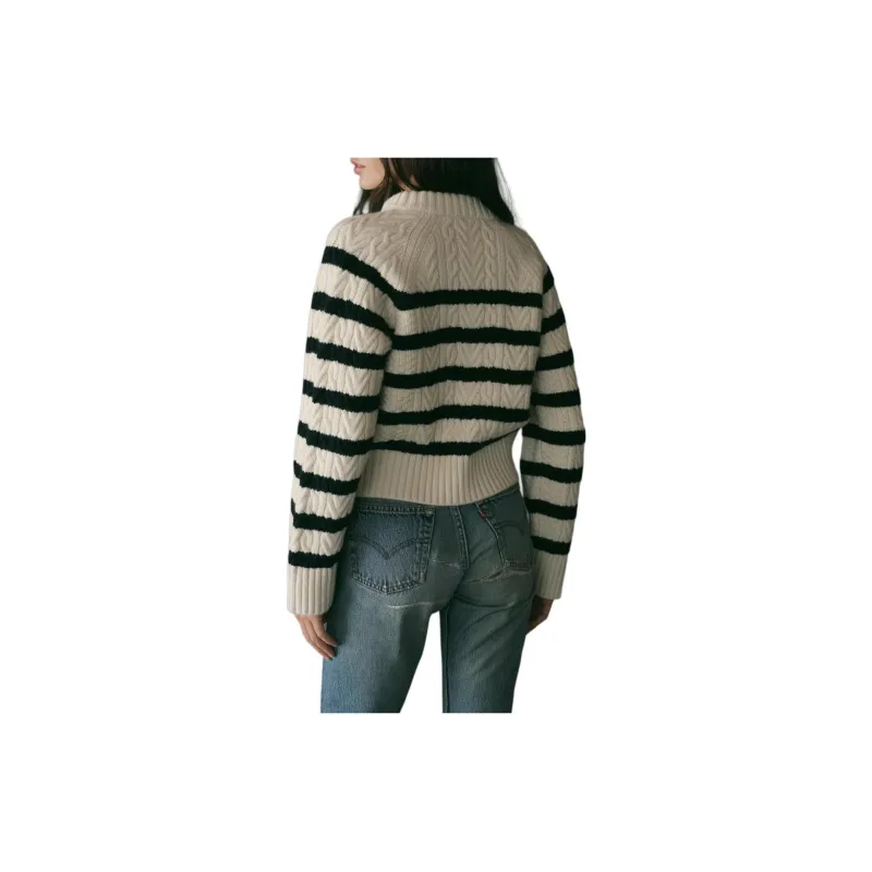 DOEN RITA CARDIGAN Sweater Women's Black White Stripes-1