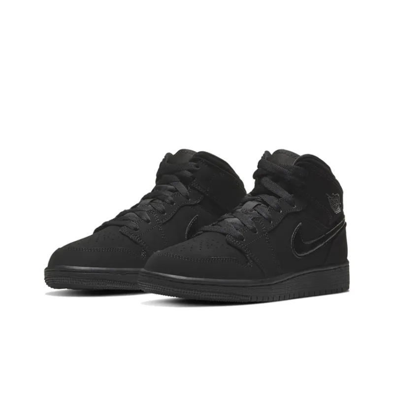Jordan Air Jordan 1 Mid Slip Resistant Shock Absorbers Mid Top Children's Basketball Shoes Black Warrior Teenagers-2