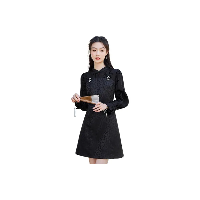 Like The Age Of Water Long Sleeved Dress Women's Black-1