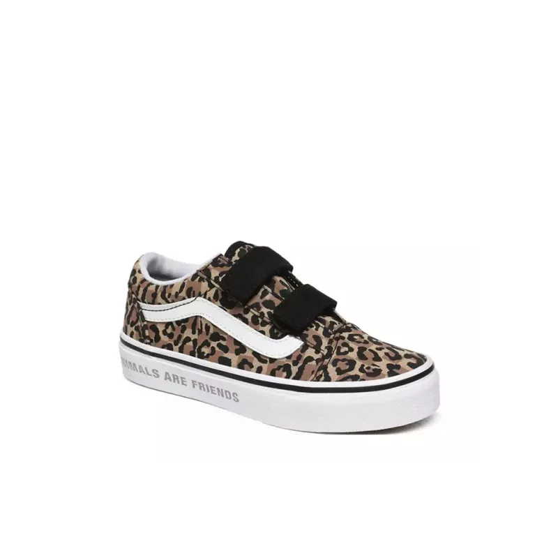 Vans Old Skool V Non slip Lightweight Low Top Kids' Skateboarding Shoes Leopard Print Children Aged 3 7 Years Old-2