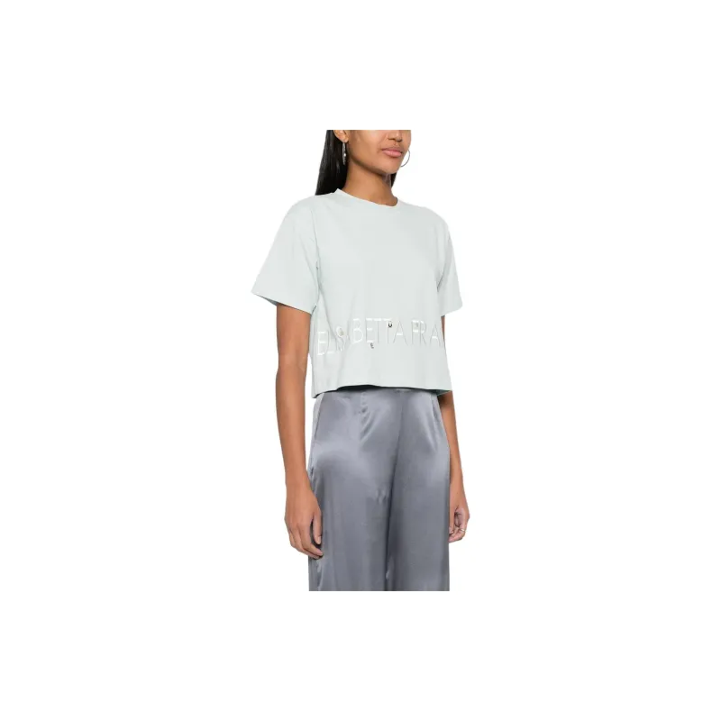 Elisabetta Franchi Logo Embroidered Cropped T Shirt-3