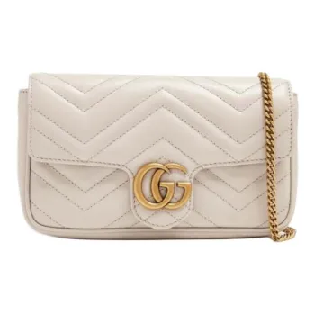 GUCCI GG Marmont Leather Shoulder Bag, Crossbody Bag Mini Women's Light Gray