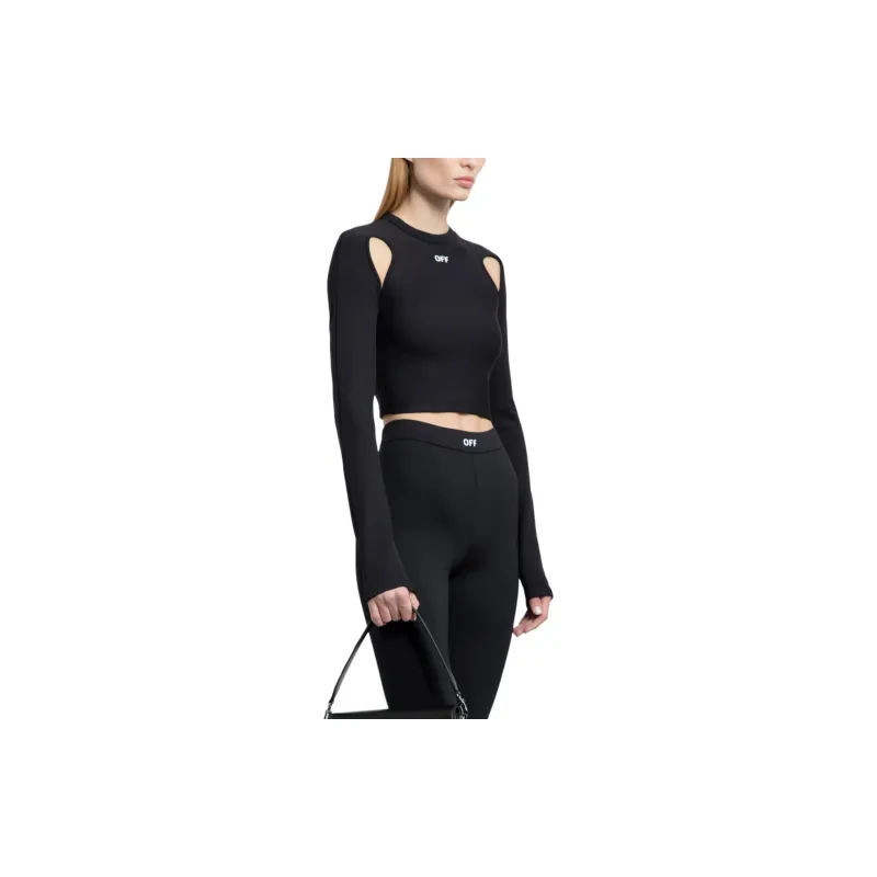 OFF WHITE Sleek Long Sleeve Crop Top Black White-3