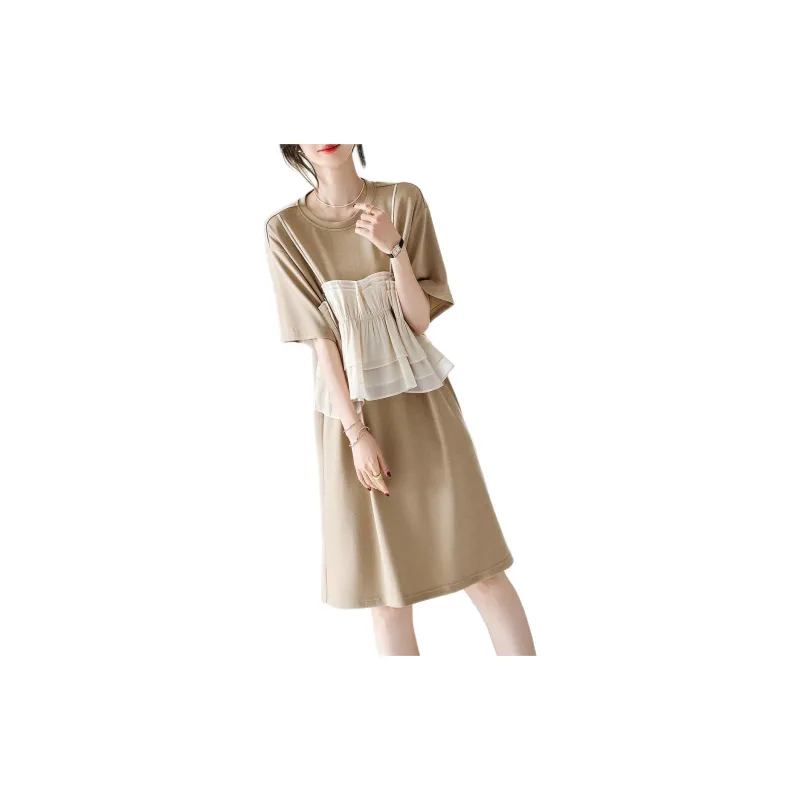 【dme】 Short Sleeved Dresses Women's Milk Coffee-2