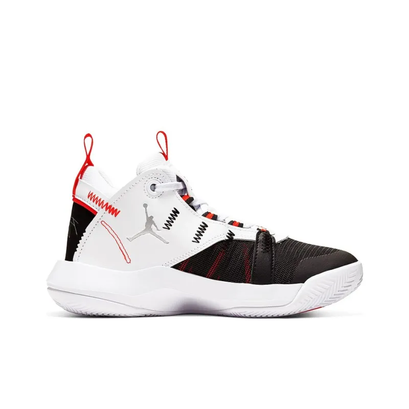 Jordan Jumpman 2020 Mid Top Children's Basketball Shoes Black White Red Unisex-1