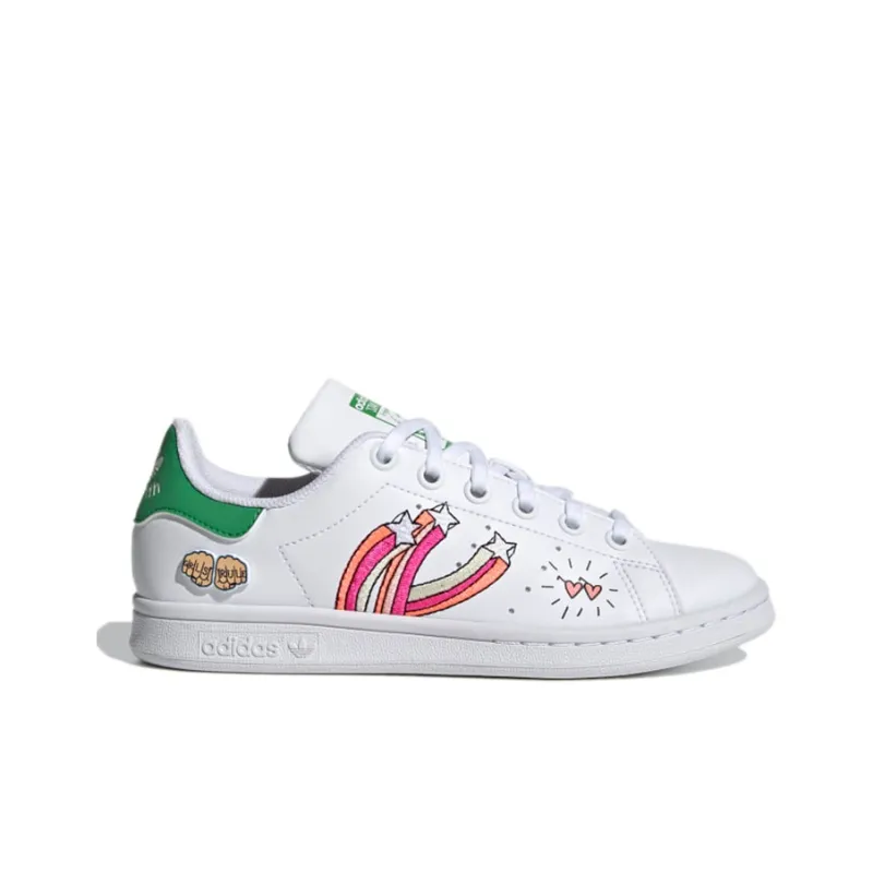 Adidas Originals STAN SMITH J Wear Resistant Low Top Skateboard Shoes White Green Teenagers-1