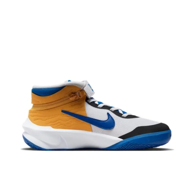 Nike Team Hustle D 10 Flyease Breathable Support Mid Top Children's Basketball Shoes White Blue Unisex-1