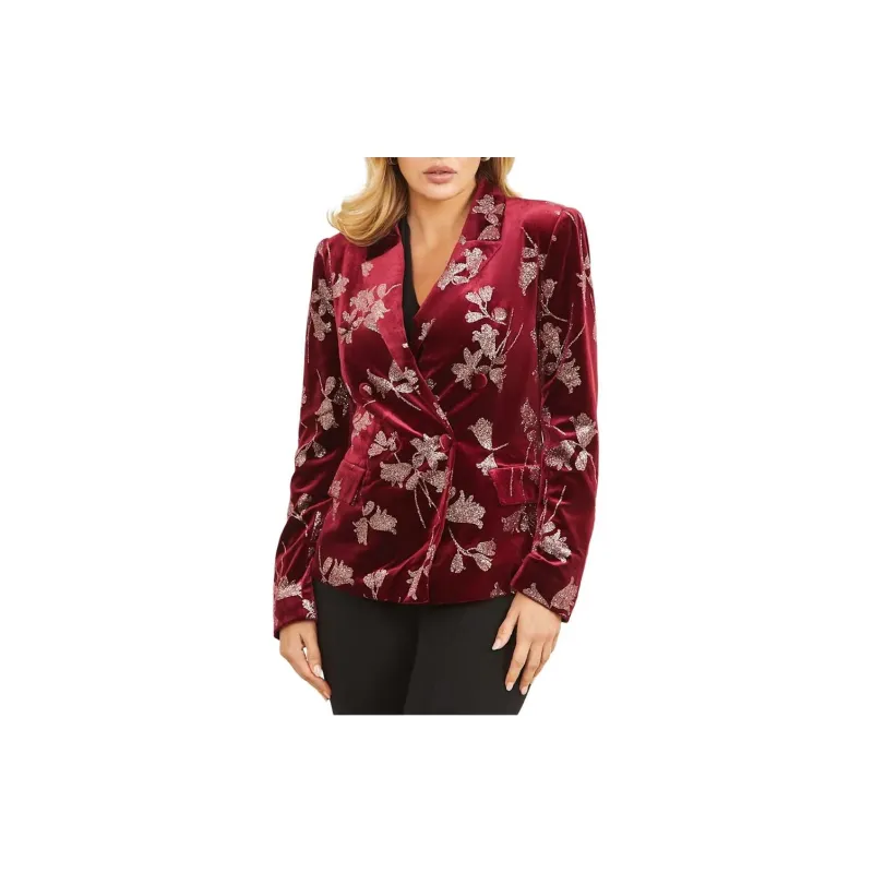 GUESS Angelica Velvet Blazer Business Suit Women's Red-2