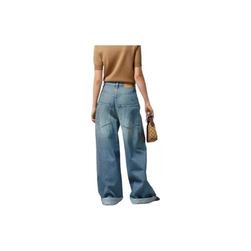 GUCCI Horsebit Raw Cut Hem Wide Leg Jeans-3