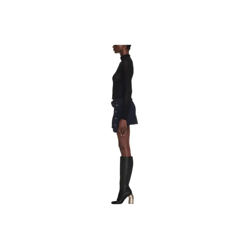 OFF WHITE Logo Print Open Knit Turtleneck Black-3